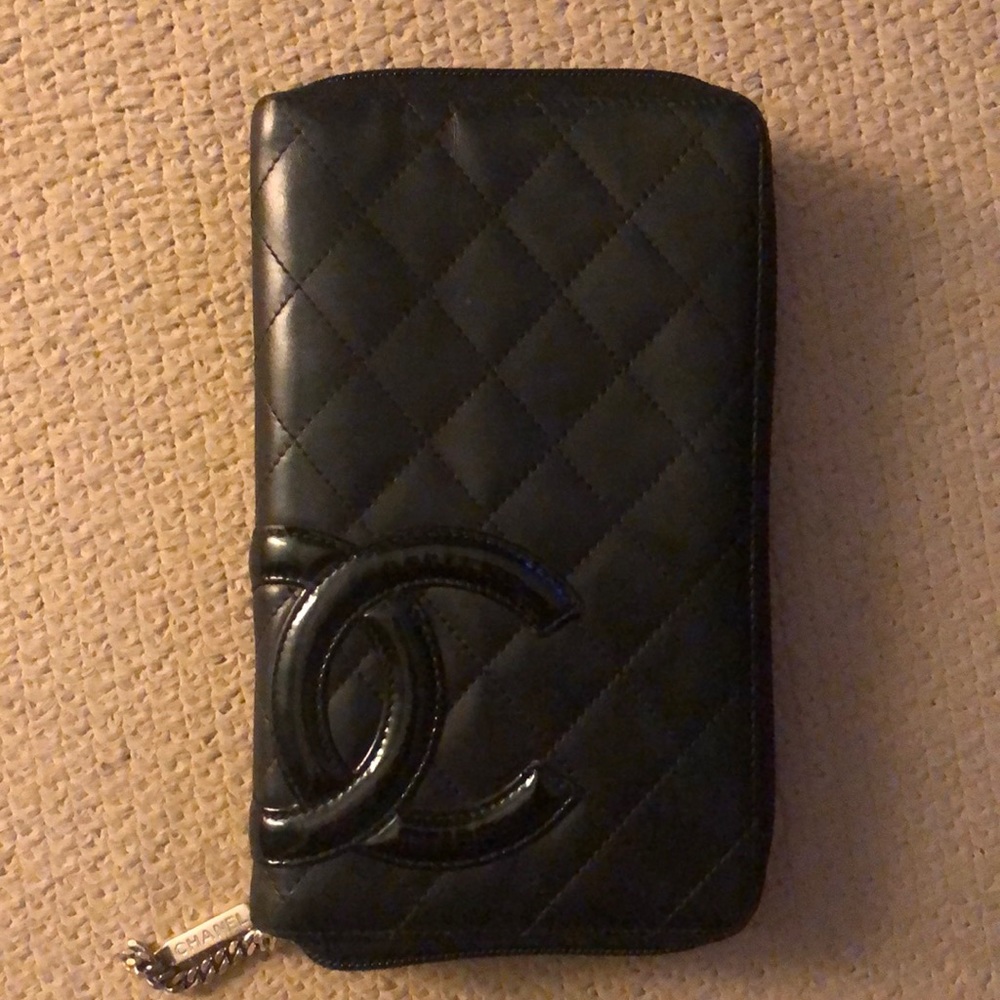 Chanel black quilted lamb skin leather Cambon organizer wallet